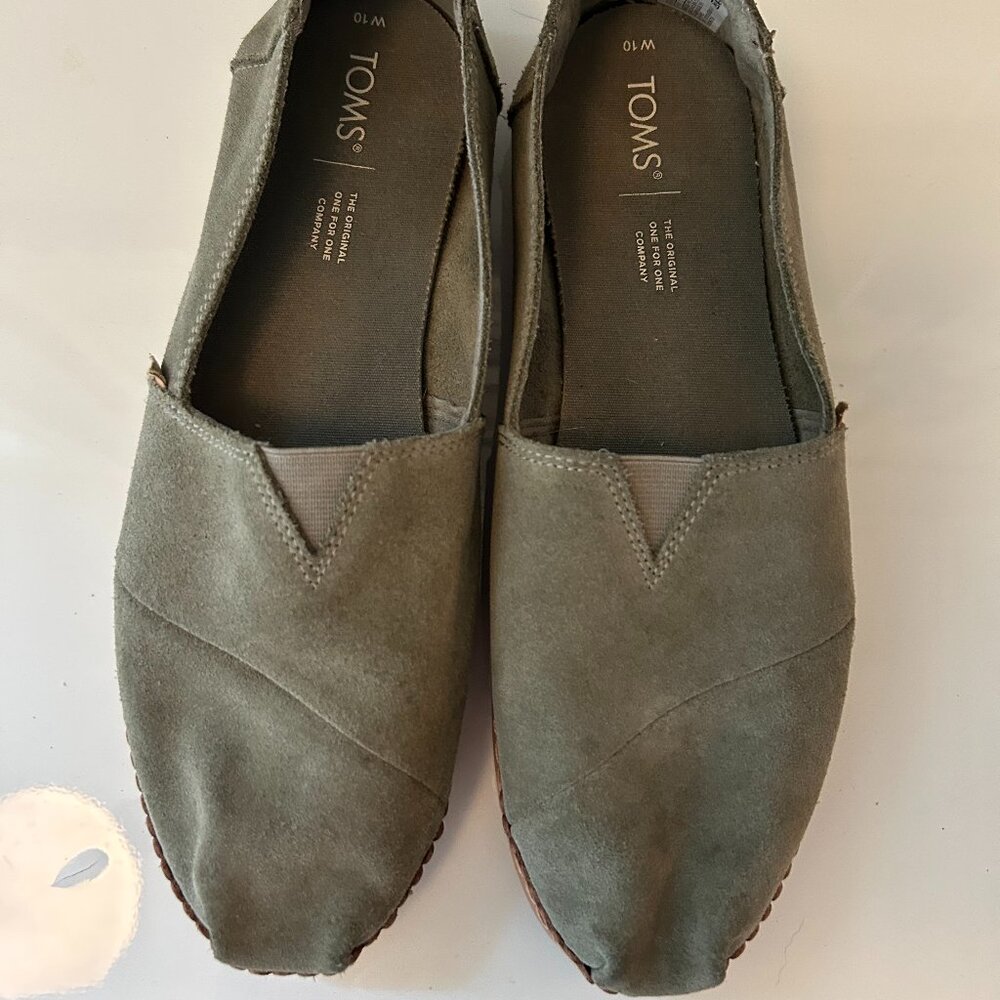 Toms - Women's Alpargata Suede Shoes Size 10 Greenish Gray - Very Good Condition